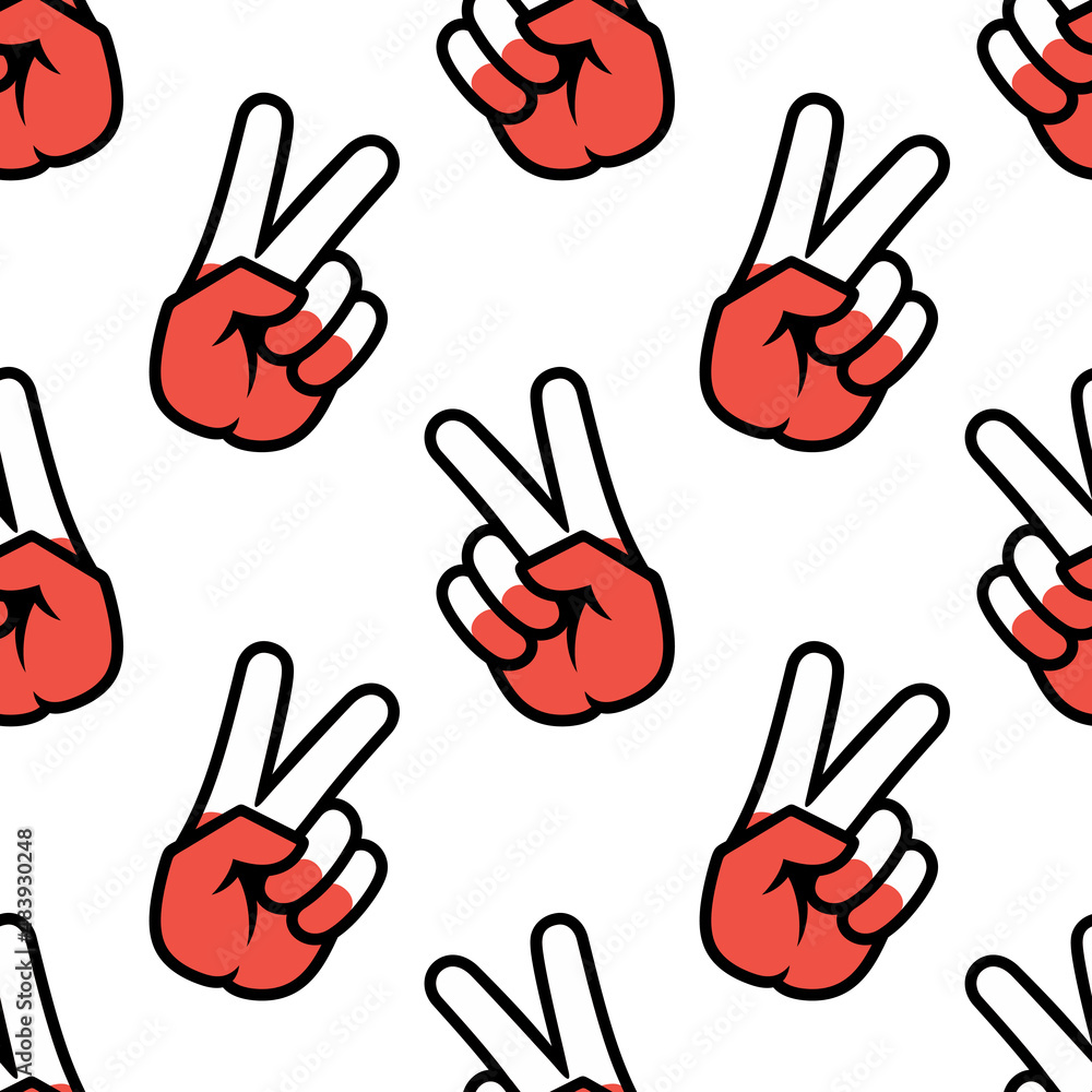 Fototapeta premium Poland flag in the form of a peace sign. Seamless background. Gesture V victory sign, patriotic sign, icon for apps, websites, T-shirts, souvenirs, etc., isolated on white background