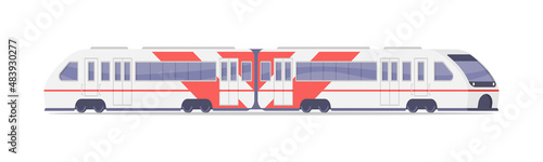 Modern subway speed train locomotive and wagon isometric vector illustration. Two section public underground machinery railroad passenger transportation city moving or intercity travel isolated