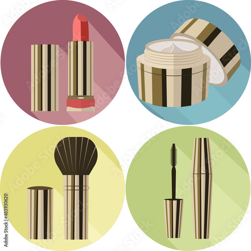 set of cosmetics product flat illustration icons highlight