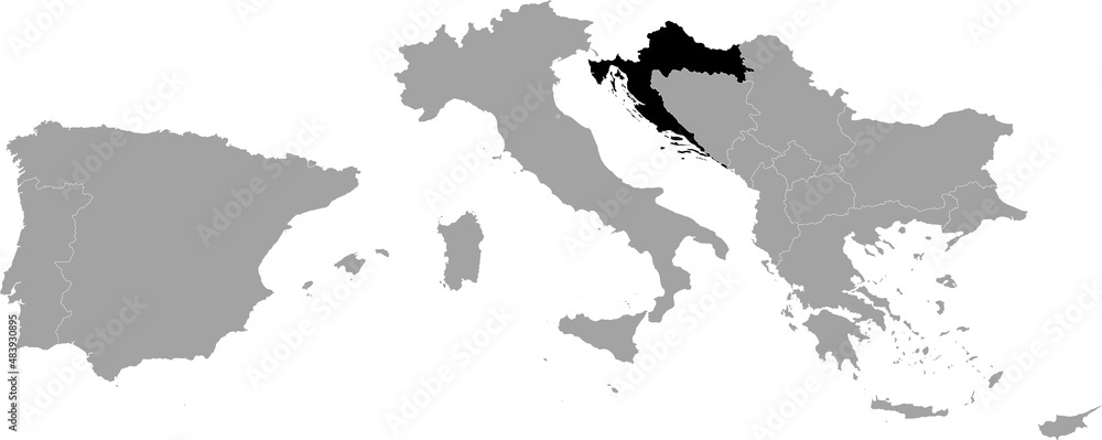 Fototapeta premium Black Map of Croatia within the gray map of South Europe