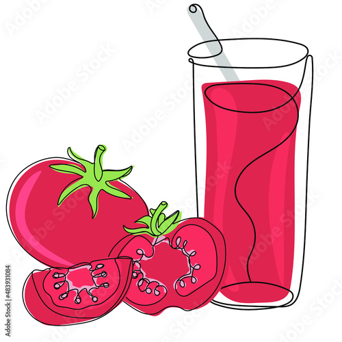 Tomato juice. Trendy vector illustration of vegetables and juice in minimalist line art style.