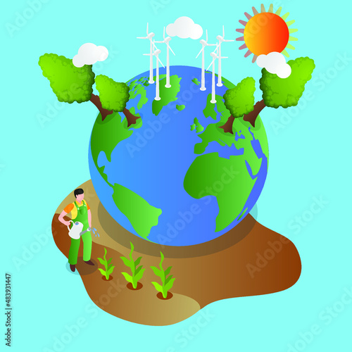 Earth day isometric 3d vector concept for banner, website, illustration, landing page, flyer, etc.