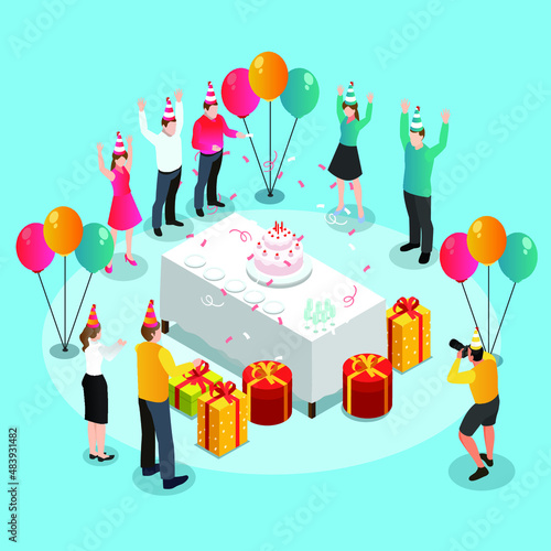 Birthday party isometric 3d vector concept for banner, website, illustration, landing page, flyer, etc.
