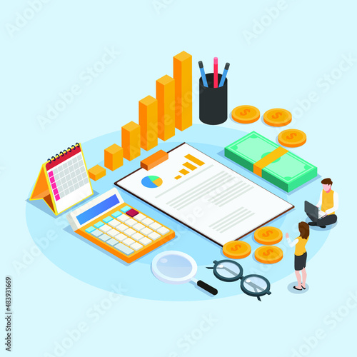 Financial report isometric 3d vector concept for banner, website, illustration, landing page, flyer, etc.
