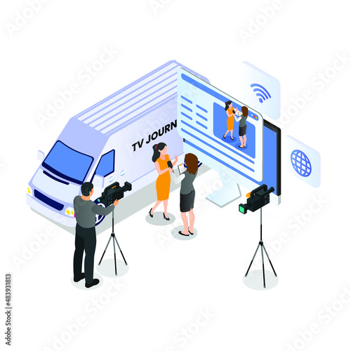 TV Journalist isometric 3d vector concept for banner, website, illustration, landing page, flyer, etc.