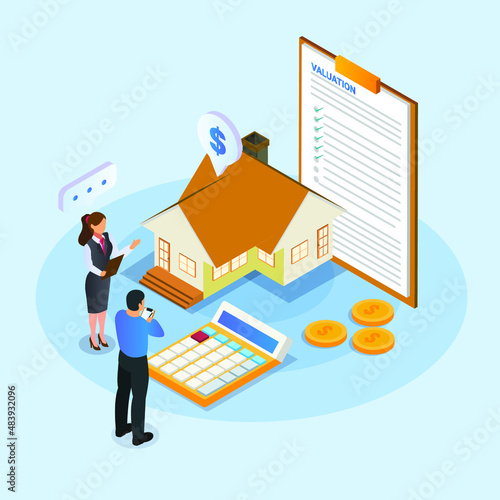 Property house valuation isometric 3d vector concept for banner, website, illustration, landing page, flyer, etc.