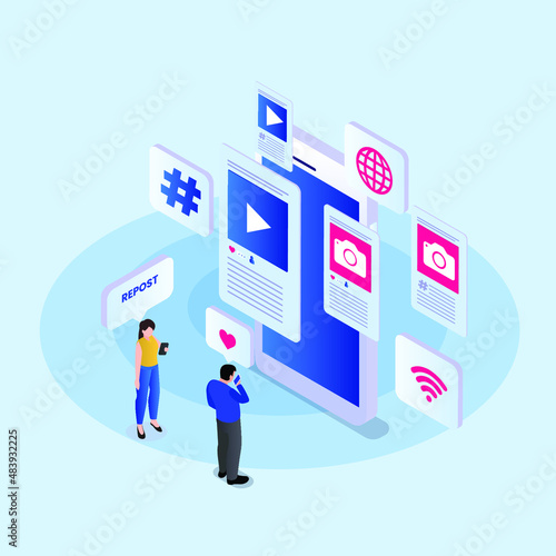 Social media marketing planner isometric 3d vector concept for banner, website, illustration, landing page, flyer, etc.