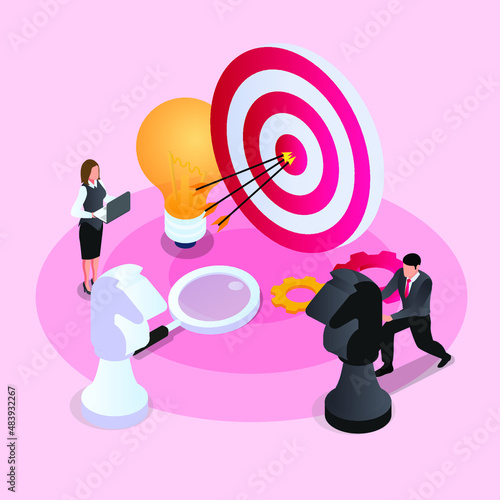 Strategy to achieve business target isometric 3d vector concept for banner, website, illustration, landing page, flyer, etc.