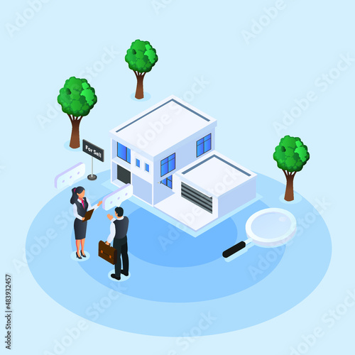 Buy and sell property house isometric 3d vector concept for banner, website, illustration, landing page, flyer, etc.