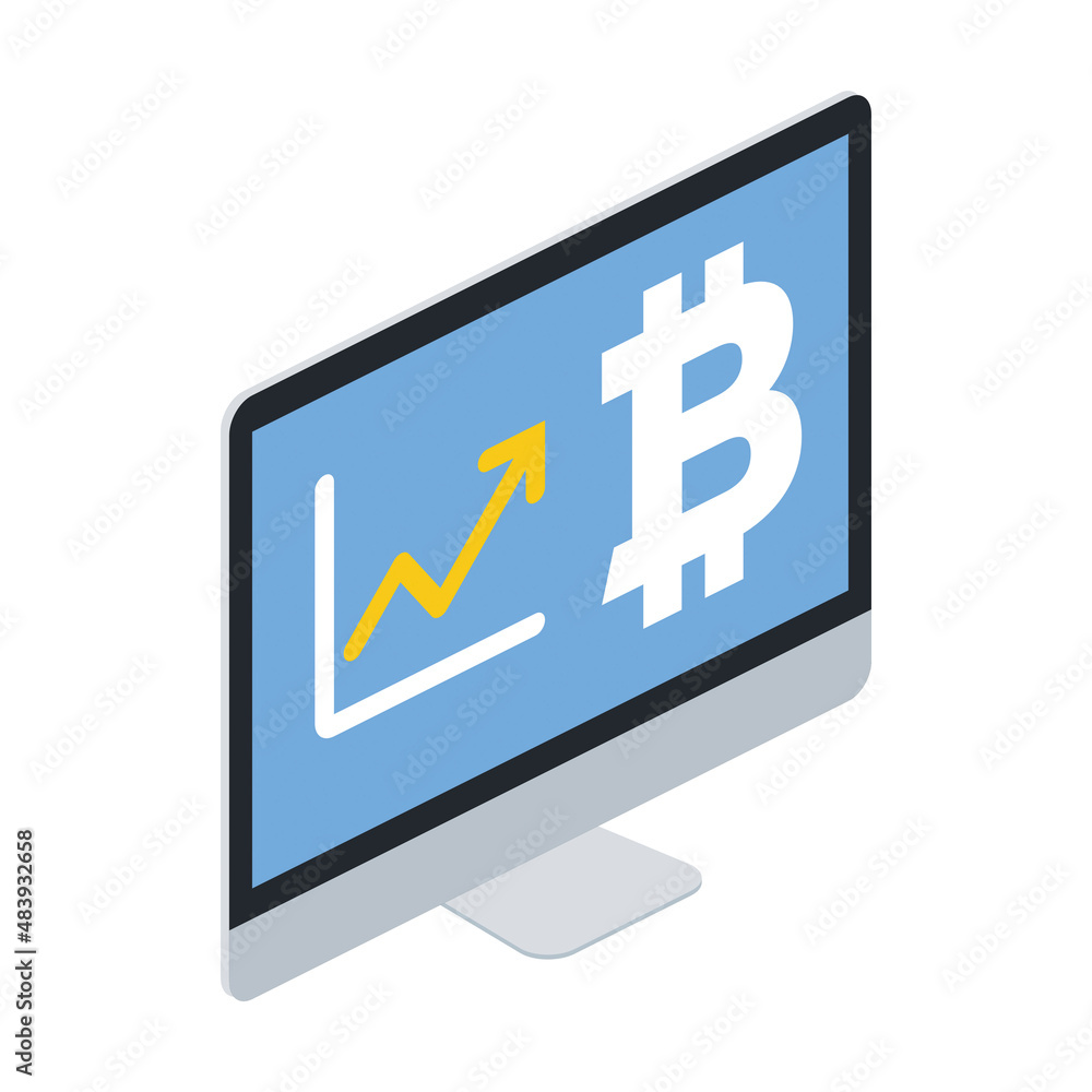 Bitcoin cryptocurrency computer screen charts. Vector 3d line isometric, color web icons, new flat style. Creative design idea for infographics. Bitcoin cryptocurrency computer screen charts. Vector 3d line isometric, color web icons, new flat style. Creative design idea for infographics.