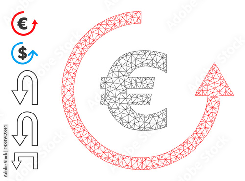 Vector euro refund mesh icon model. Abstract flat mesh euro refund, built from polygonal grid.