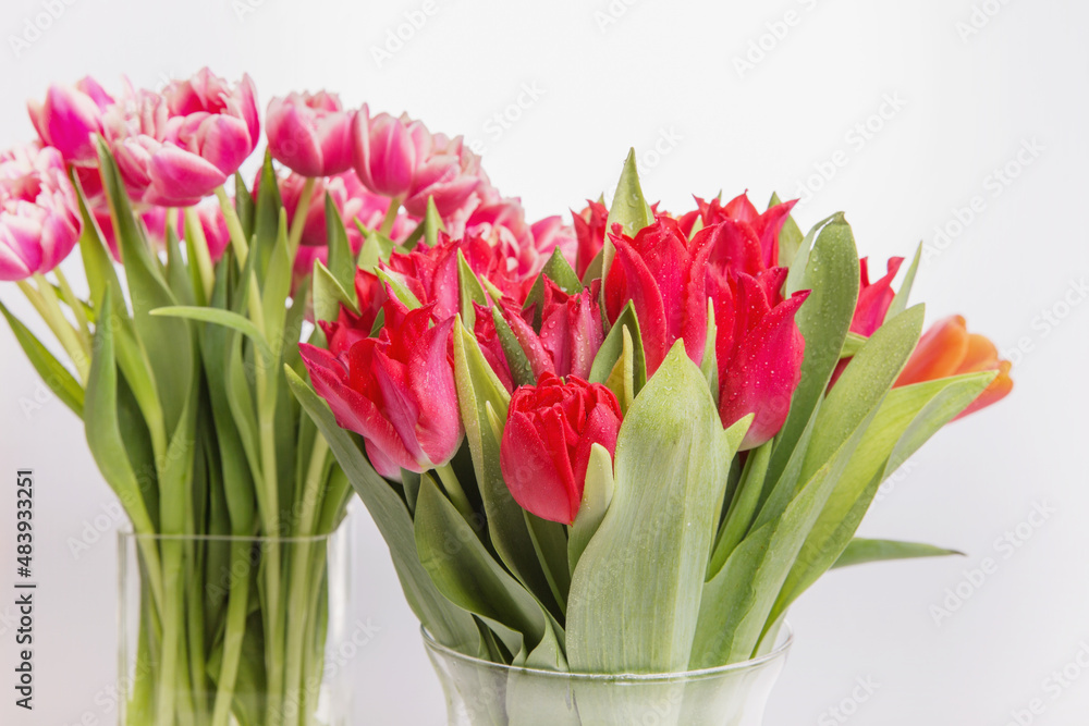 Spring bouquet. beautiful large bouquet of pink tulips, sunny day Spring bouquet. beautiful large bouquet of pink tulips, sunny day