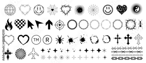 Cool Acid Style Vector Graphics. Set Of Rave Graphic Elements.