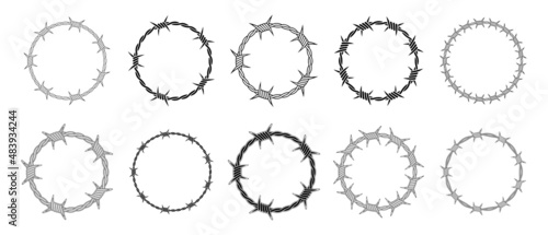 Barbed Wire Circle Frame Shape Vector Design. Barbwire round logo element.