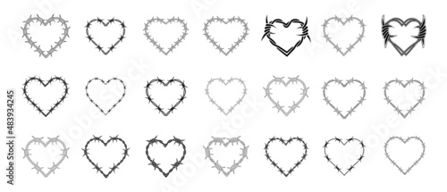 Barb Wire Heart Shape. Cool Acid Rave Graphics. Barbed Wire Hearth Frame Logo Sign.