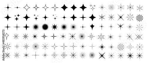 Cool Sparkle Icons Collection. Shine Effect Sign Vector Design. Set of Star Shapes. Magic Symbols.