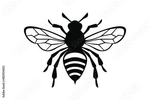 Honey Bee icon, honey bee silhouette on white background