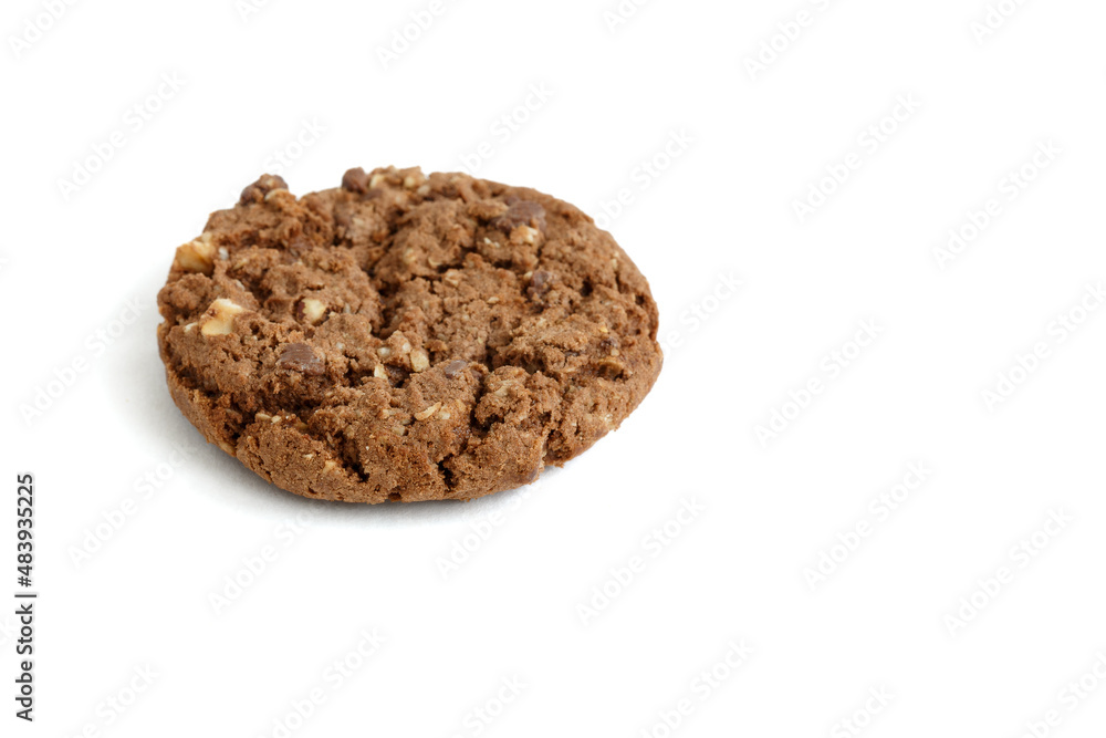 Cookies with chocolate and nuts are isolated on a white background Cookies with chocolate and nuts are isolated on a white background