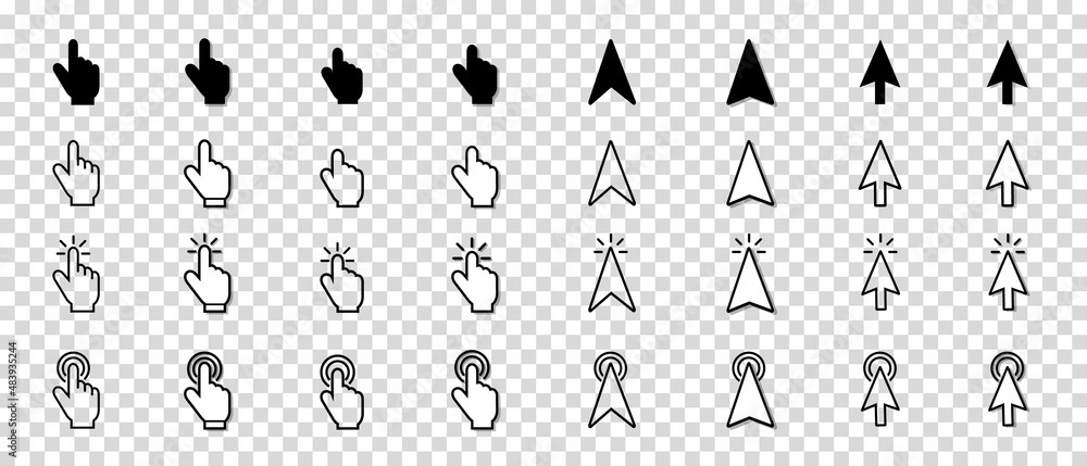 Computer Mouse Pointer Set - Different Black Vector Icons Isolated On