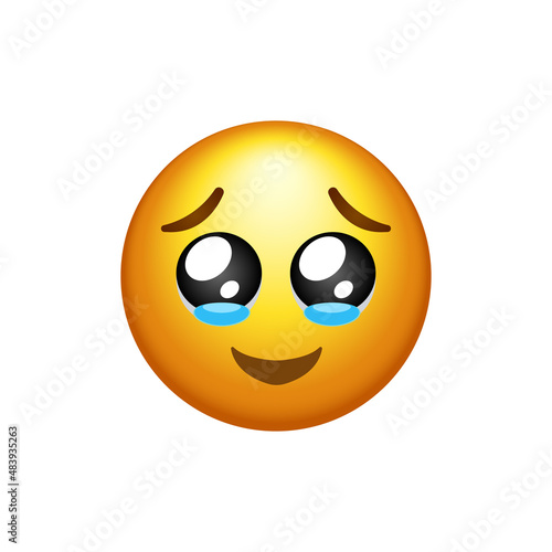 Face holding back tears social media emoticon isolated on white background. Emoji symbol modern, simple, vector, icon for website design, mobile app, ui. Vector Illustration
