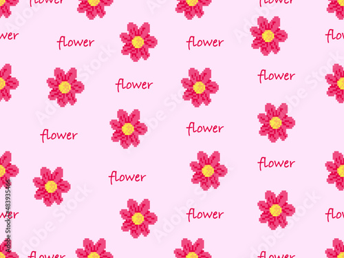 Flower cartoon character seamless pattern on pink background.Pixel style