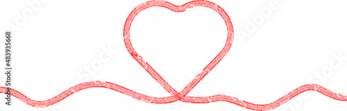 Tire tracks in heart form. One line love heart .Car thread silhouette. Vector illustration.