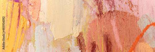 Escapism concept art. Warm abstract brushstrokes for artsy banner design, cosmetic labels, poster, flyer. Real painting texture. Artwork fragment close up. Old-fashioned brushstroke. Artistic element
