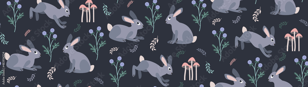 vector seamless pattern with rabbits and flora vector seamless pattern with rabbits and flora