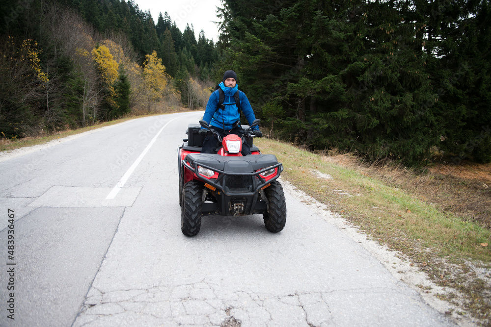 Rescuer on Atv in Woods Search Missing Person Rescuer on Atv in Woods Search Missing Person