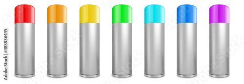 Spray paint, aerosol Can colorful set. Vector illustration. EPS 10.