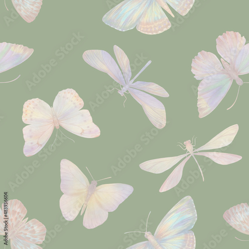 Watercolor butterflies seamless pattern. Abstract butterflies painted in watercolor in mixed media. Botanical background for design, print, wallpaper, textile, wrapping paper.
