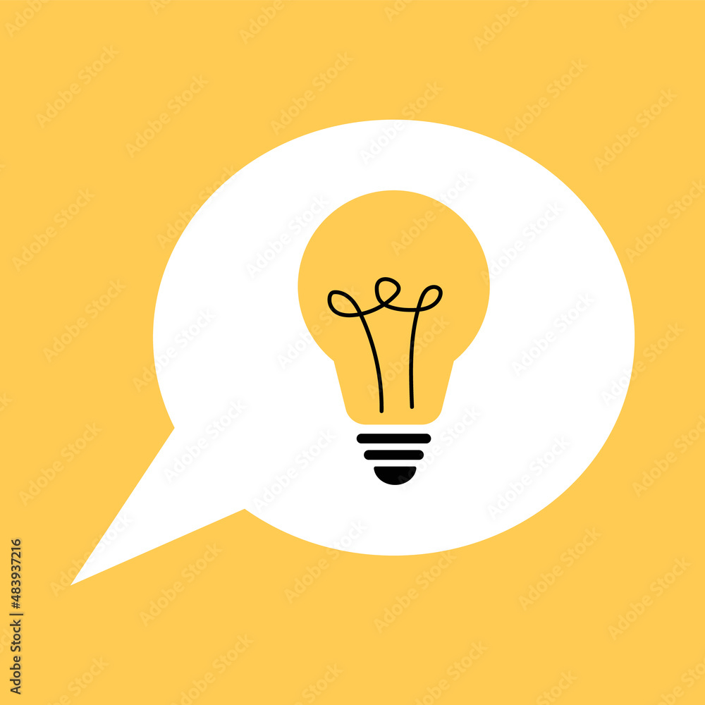 Vector yellow lightbulb in speech bubble. Great idea. Clip art. Vector yellow lightbulb in speech bubble. Great idea. Clip art.