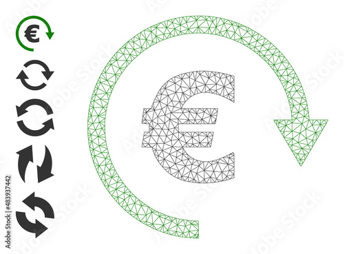 Vector Euro repay mesh icon structure. Abstract 2d mesh Euro repay, designed with flat mesh. Mesh carcass Euro repay icon image in lowpoly style with organized linear items and similar objects.