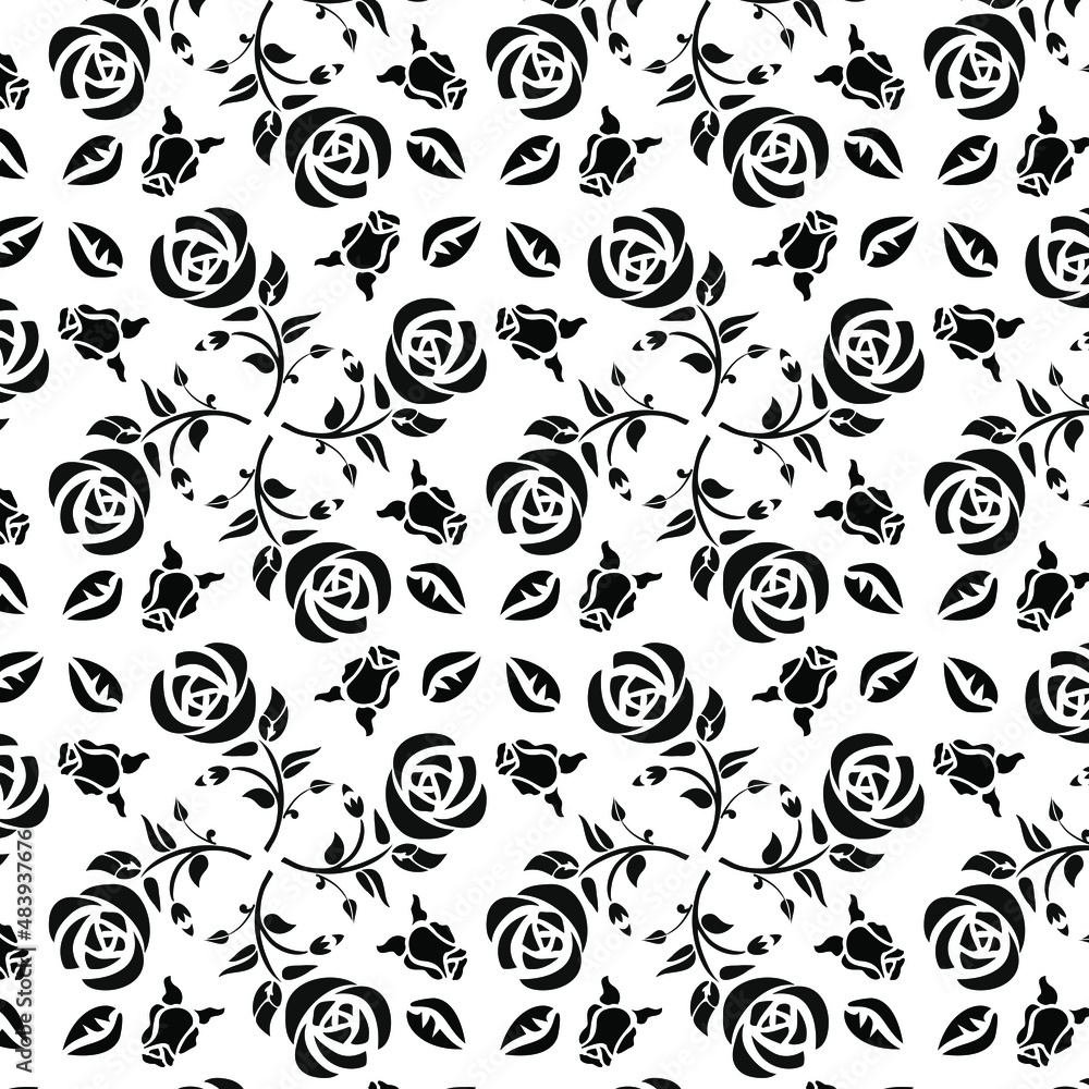 Pattern. Black and white image of colors and leaves. Seal on fabric. Background for design. Pattern. Black and white image of colors and leaves. Seal on fabric. Background for design.