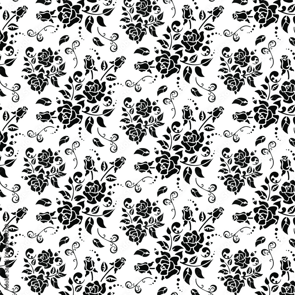  Pattern. Black and white image of colors and leaves. Seal on fabric. Background for design.