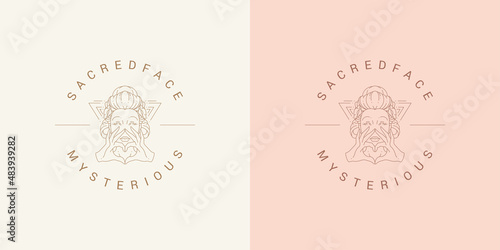 Beauty female portrait with floral decor logo emblem design template vector illustration