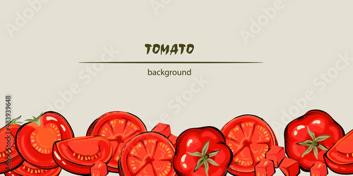 Tomato seamless background or decorative lower border, hand drawn vector illustration isolated on background. Organic food frame with tomato vegetables.