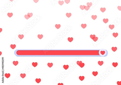 Line of sliders for determining the level of approval. Movable simple buttons with red hearts, appreciating lively like. Element template for head on social media, mobile app, feedback swipe