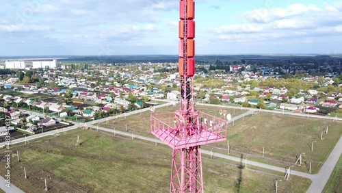 Telecom tower antennas and satellite transmits the signals of cellular 5g 4g mobile signals