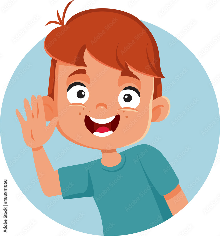 Little Boy Saluting Waving Hand Vector Cartoon