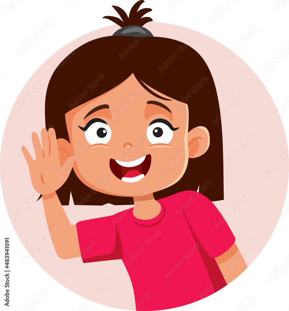 Little Girl Saluting Waving Hand Vector Cartoon