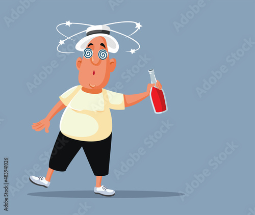 Drunk Man Feeling Dizzy Holding Wine Bottle