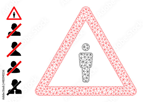 Vector human warning mesh icon structure. Abstract flat mesh human warning, designed with flat mesh. Polygonal carcass human warning icon image in lowpoly style with organized lines and other objects.