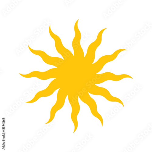 Gold silhouette of the sun. Medieval symbol of the sun with many rays. Astrological symbol. Vector illustration in art deco style.