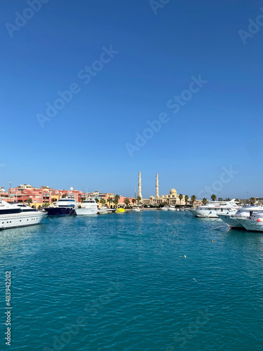 Marina view. Sea port. Yachts in port. 