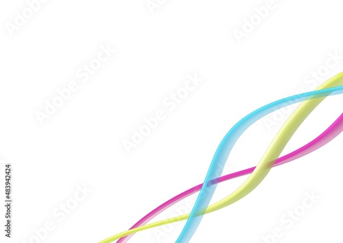 Abstract art background with purple, green and blue wavy line with copy space. White backdrop
