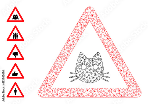 Vector cat warning mesh icon model. Abstract flat mesh cat warning, created from polygonal grid.