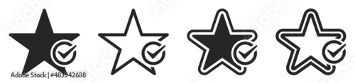 Set of star favorite icons with confirmation checkmark. Star and tick icon. Star with a check mark. Vector illustration.