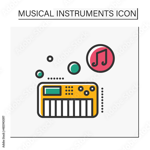 Synthesizer color icon. Classical keyboard orchestral musical instrument. Classical, ethnic and modern music. Music from different countries. Isolated vector illustration