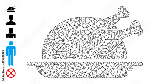 Vector fried chicken dish mesh icon structure. Abstract flat mesh fried chicken dish, designed with flat mesh.